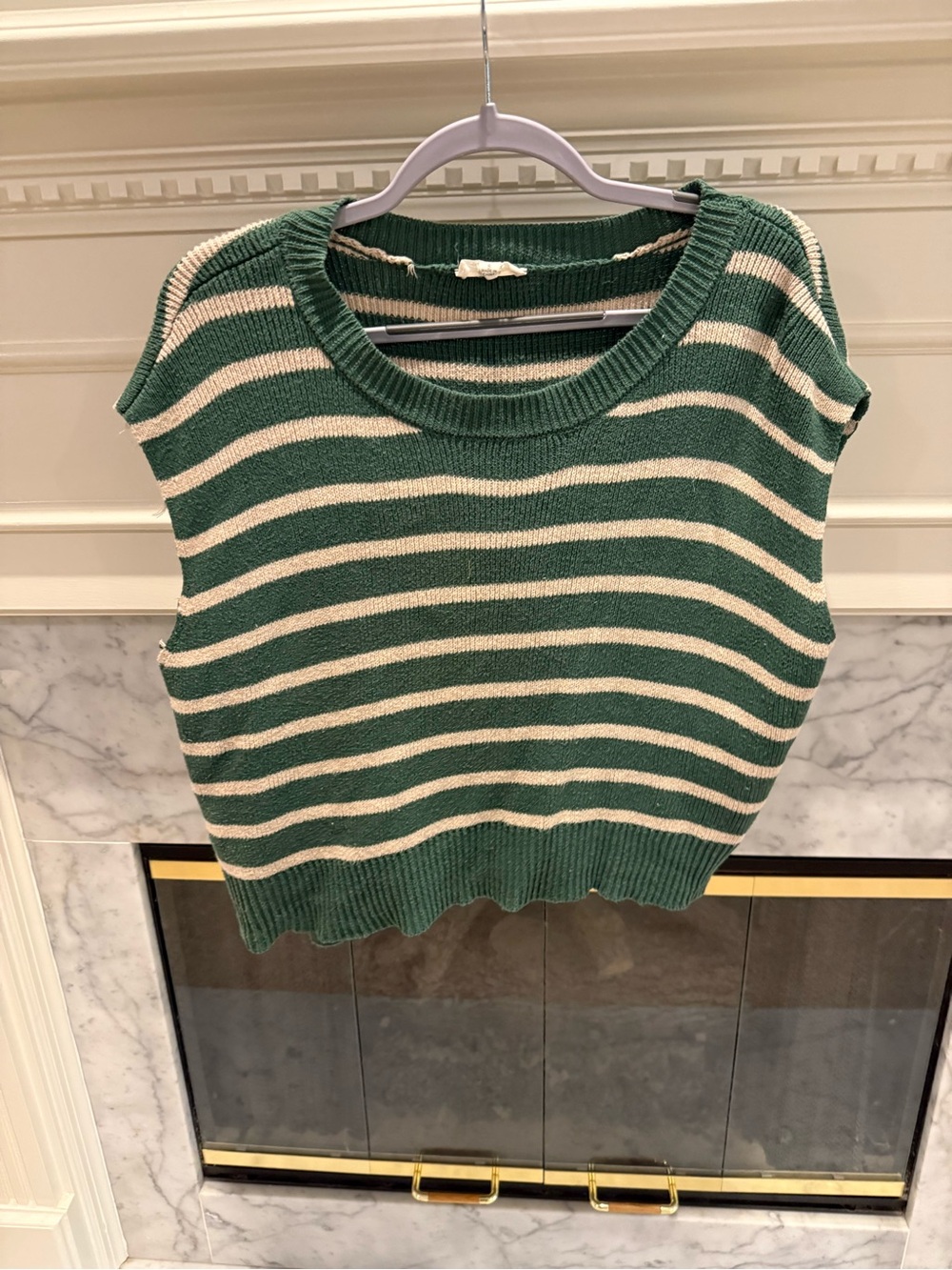 entro Green and Cream Striped Sleeveless Knit Top